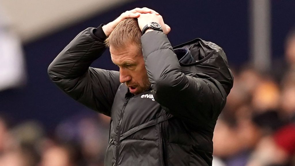 Chelsea manager Graham potter looking outwitted in their match against Tottenham