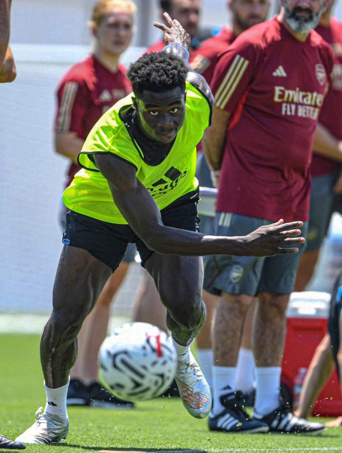 Saka in training during Arsenal's 2023 US pre-season tour